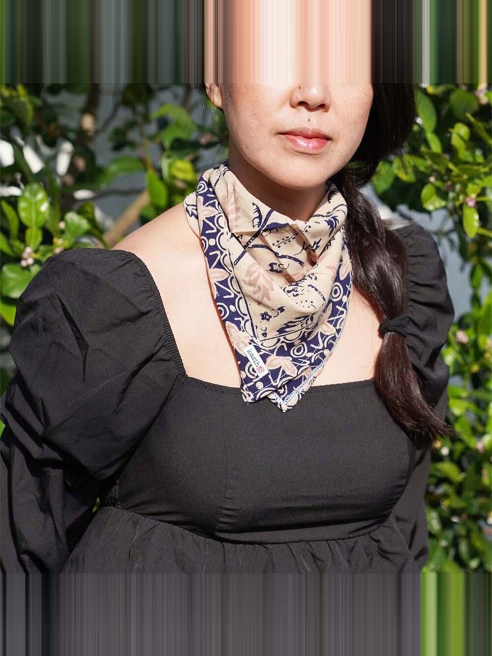 Hand Dyed Batik Bandana Woven Meadow Cream Blue Hair Scarf